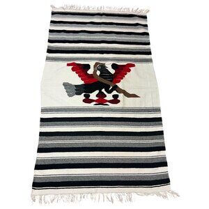 Woven Wool Rug Blanket Southwest Indian Style Eagle Snake Mexican Design 79"x48"